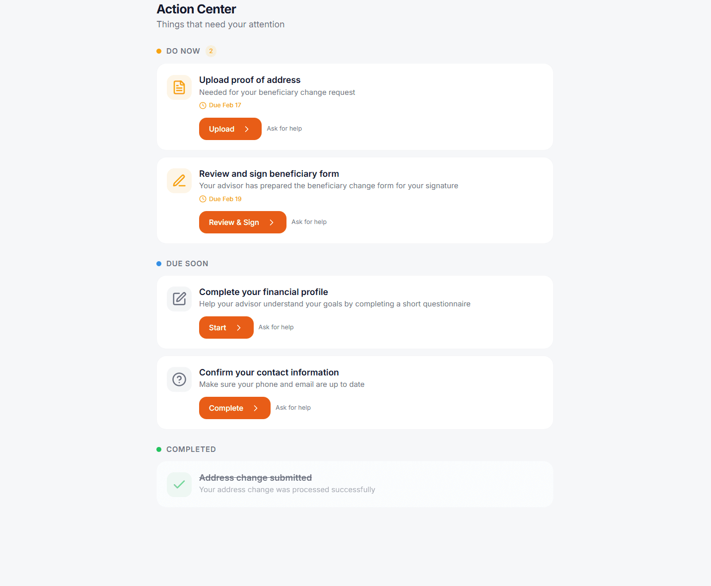 Customer self-service portal