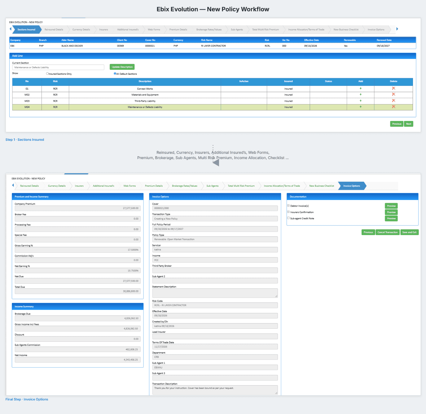 EbixEvolution new policy workflow